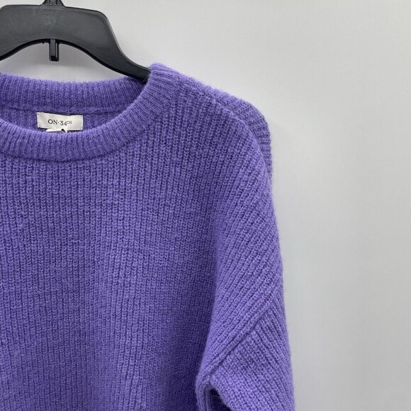 On 34th Womens Plus Size 0X Chunky-Knit Crewneck Sweater Bright Iris Purple 160 - Picture 2 of 7